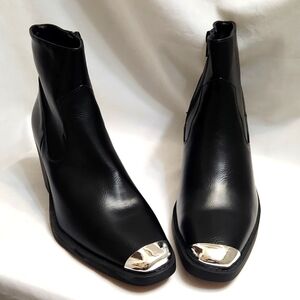 Truffle Collection Black Silver Western Steel Toe Ankle Boots (W Size 38)
